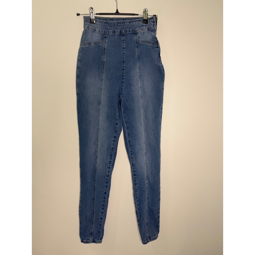 Jealous Tomato Womens High Waisted Skinny Jeans Blue Front Seam Side‎ Zip Size M